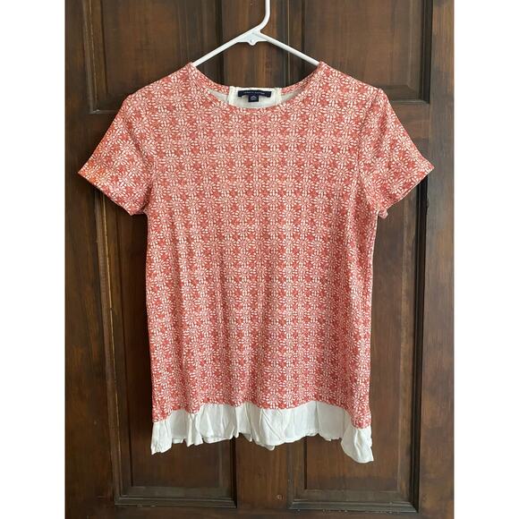 Tommy Hilfiger Womens XS Top Pink White Floral Short Sleeve Tie Neck - Picture 5 of 7